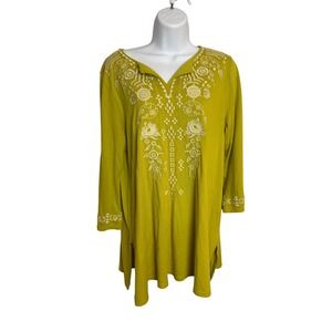 J Jill Womens Medium Embroidered Tunic Top Long Sleeve Lightweight Boho Artsy